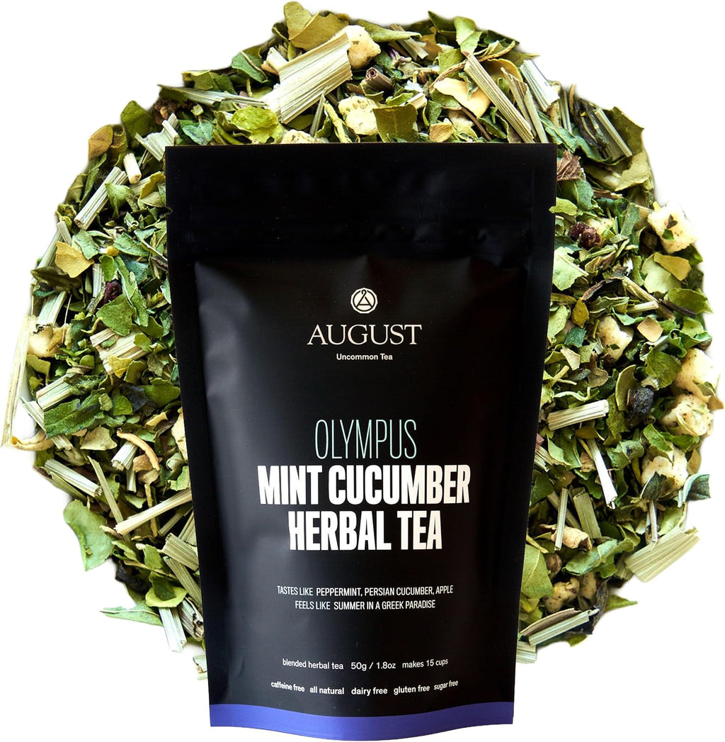 August Uncommon Olympus – Cucumber Mint Herbal Tea – Refreshing Peppermint, Apple & Lemongrass – Loose Leaf Tea Caffeine Free Blend, Relaxation Gift for Women or Hot & Iced Tea Rituals (1.8oz Pouch)