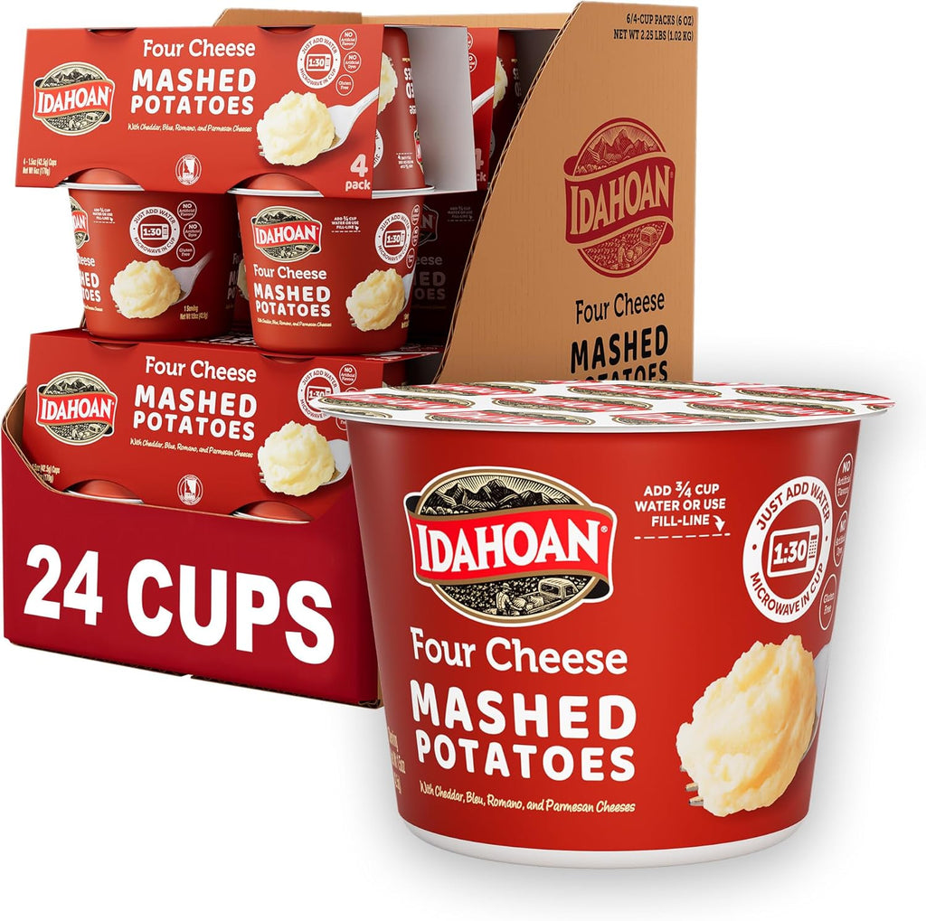 Idahoan Four Cheese Instant Mashed Potatoes 1.5 oz Cup, (24 count)