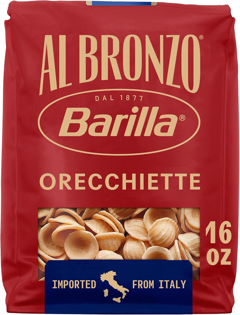 Barilla Al Bronzo Orecchiette Pasta (1 lb), Bronze Cut Pasta Created from High Quality Durum Wheat, Imported from Italy, Non-GMO, Kosher