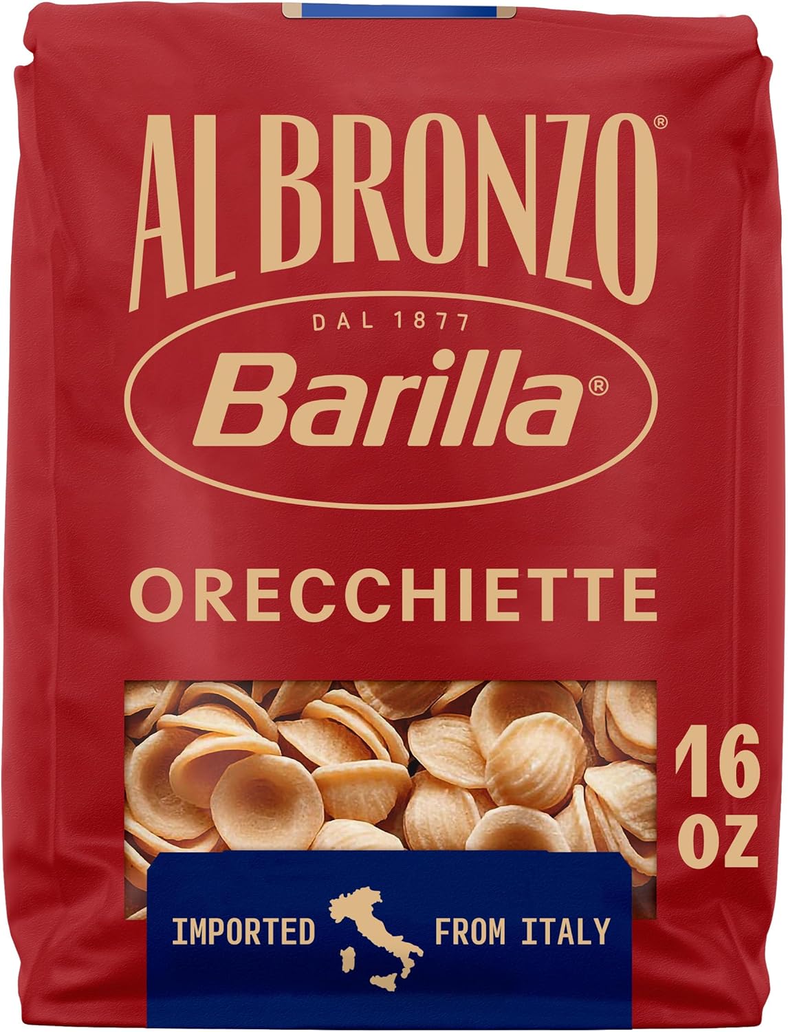 Barilla Al Bronzo Orecchiette Pasta (1 lb), Bronze Cut Pasta Created from High Quality Durum Wheat, Imported from Italy, Non-GMO, Kosher