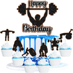 7 PCS Gym Party Cake Toppers - Fitness Party Theme or Bodybuilder Birthday Party Weight Lifting Decoration