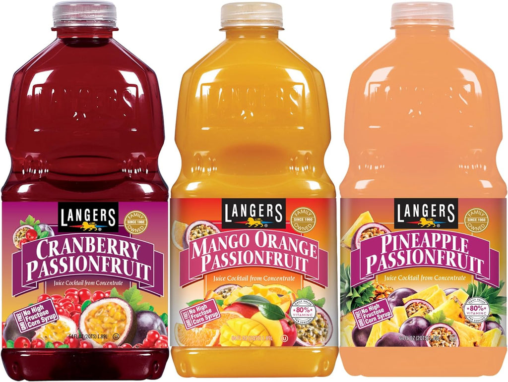 Langers Juice Variety Pack, Cranberry Passionfruit, Mango Passionfruit, Pineapple Passionfruit, 64 fl oz (Pack of 3)
