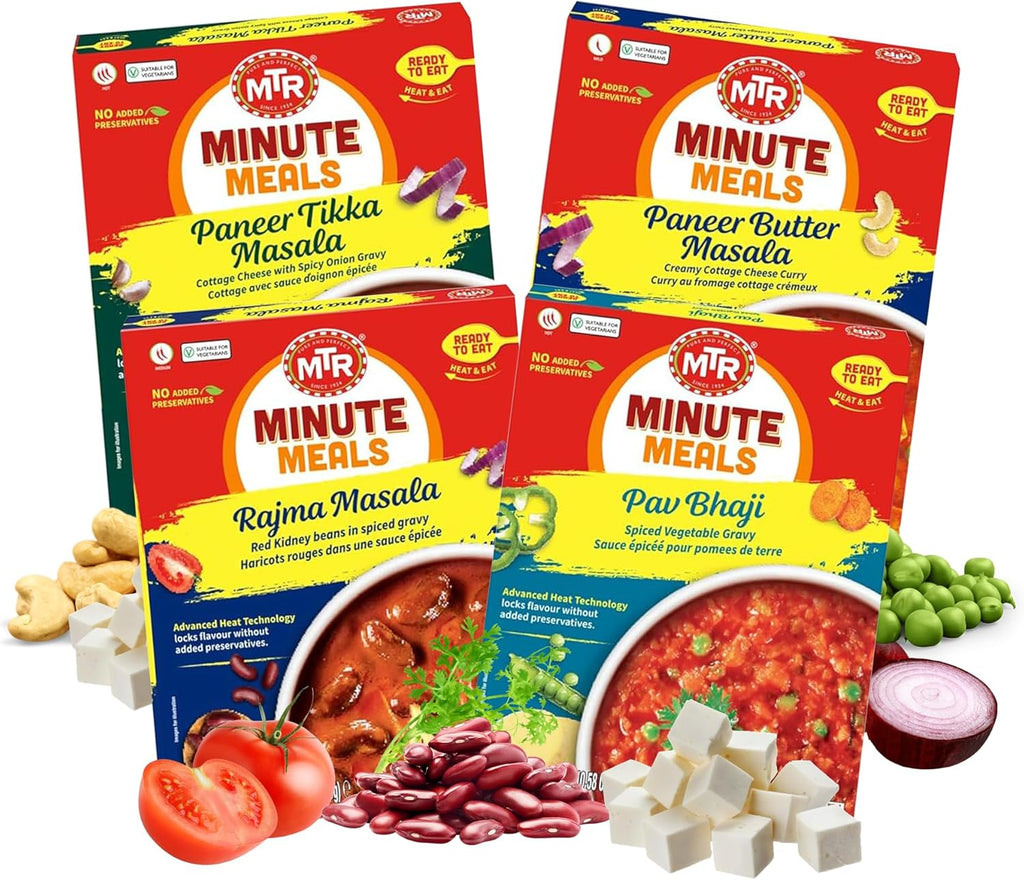 MTR Ready-To-Eat: Desi Special - Assorted Pack of 4 (Paneer Tikka Masala, Paneer Butter Masala, Rajma Masala, Pav Bhaji) - Authentic Indian Food with No Added Preservatives - Suitable for Vegetarians