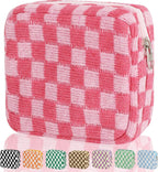 Sanitary Napkin Storage Bag, Menstrual Pad Zipper Bag Checkered Portable Period Bag Panty Liners, Tampon Storage Pouch for Women Ladies Daily Use Storage Purse Travel