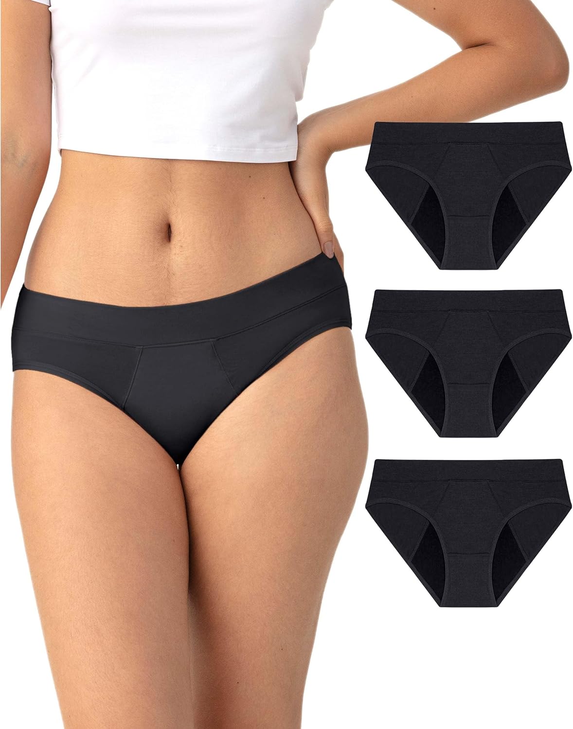 Neione Period Underwear for Women Mid Rise Menstrual Panties Modal Hipster Briefs Soft Stretch
