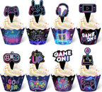 Nuenen 96 Pcs Video Game Cupcake Topper Decoration Gaming Game on Controllers Cupcake Picks Gamepad Cake Decorations for Boys Gamer Birthday Anniversary Party (Neon)