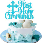 Rsstarxi 1 Pack First Holy Communion Cake Topper Boy Christian Baptism Religious God Bless Cross Cake Pick for Baptism Baby Shower First 1st Communion Party Cake Decorations Blue