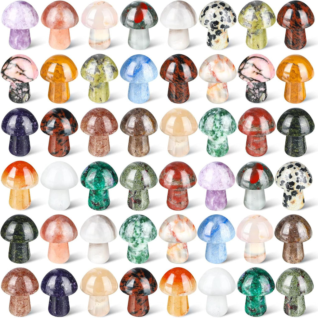 48 Pcs Mini Crystal Mushroom Gemstone Sculpture Decor Carved Witch Polished Cute Mushroom Stones for Witchcraft Supplies Home Garden Lawn Meditation Flower Pot (Retro Style)