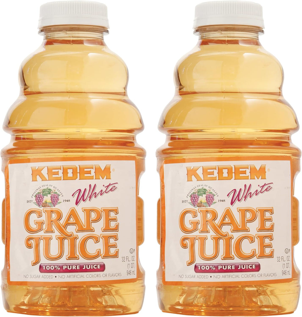 Kedem White Grape Juice, 32oz (2 Pack) | 100% Juice, No Sugar Added | Kosher for Passover