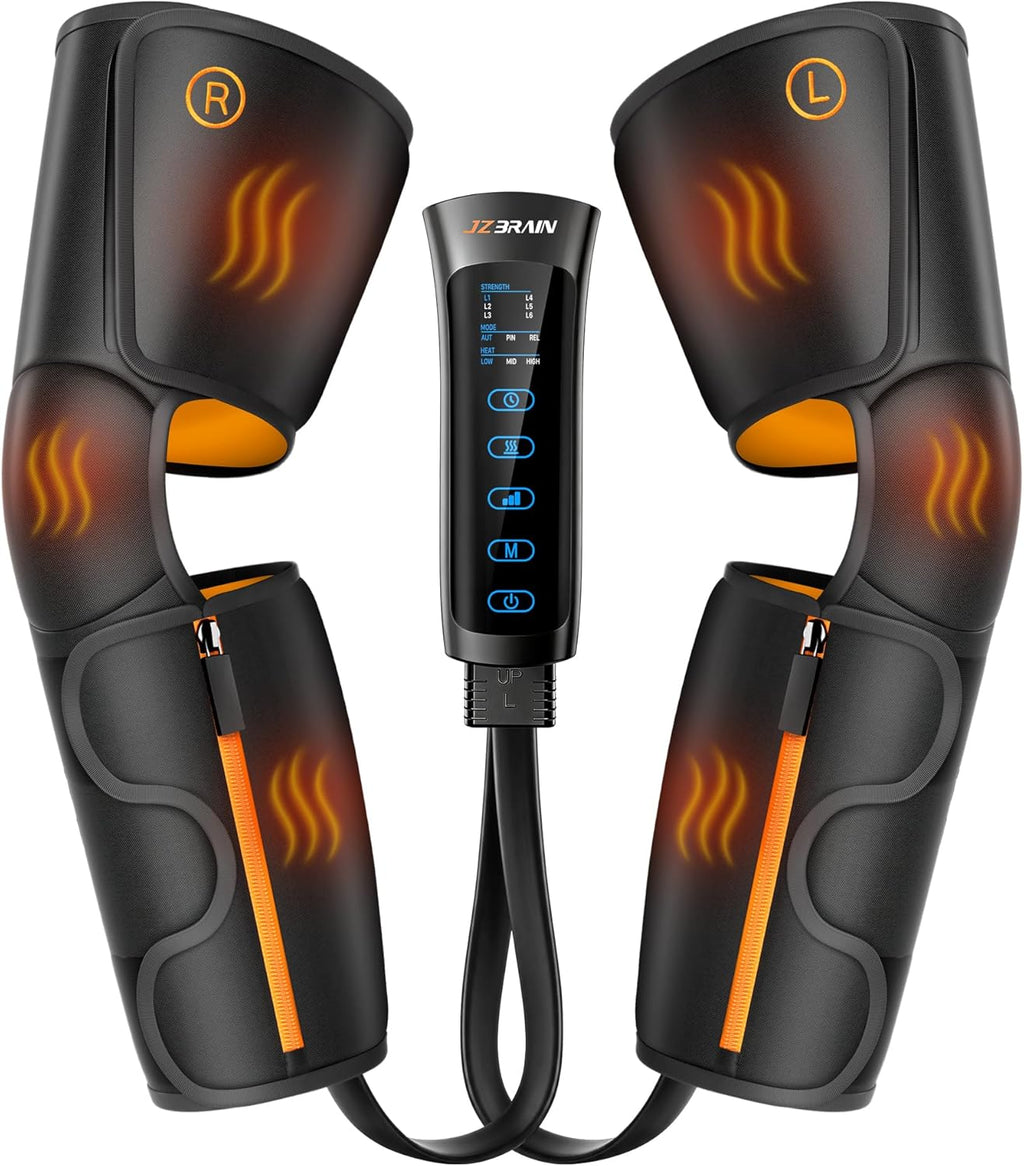 Air Compression Leg Massager with Heat : Calf, Knees & Thigh Recovery Compression System for Pain Relief & Circulation - Sequential Massager with 3 Heat,3 Modes & 6 Intensities for Daily Use