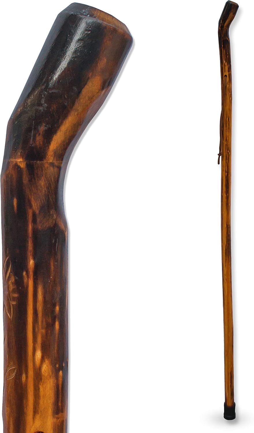 RMS Nature Wood Walking Stick - Wooden Hiking Stick and Trekking Pole with Leather Wrist Strap