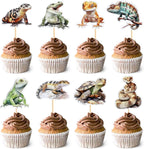 Ercadio 32 Pcs Reptiles Cupcake Toppers Chameleon Lizard Snake Alligator Turtle Cupcake Pick Decorations for Reptiles Theme Baby Shower Birthday Party Cake Decorations Supplies