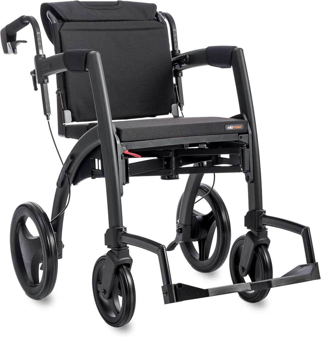 Rollz Motion 2.1 Island Blue - 2 in 1 Rollator Walker Wheelchair Combo - Foldable Transport Chair - Rollator Wheelchair Combo - Modern Design
