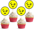 Emoji Cupcake Topper - 24Pack Yellow Winking Face Cupcake Picks, 1st Birthday Cupcake Decor (Winking Face)