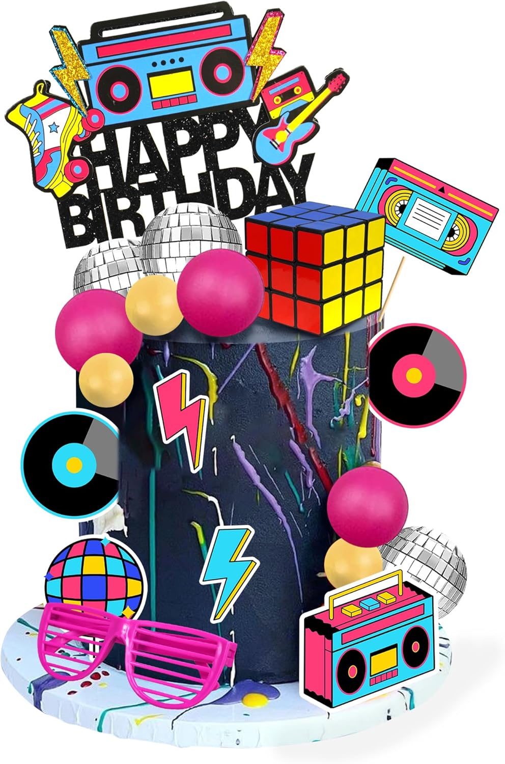 20 PCS 80s 90s Cake Toppers Retro Hip Hop Cake Decorations for Born in the 80's 90’s Decade Throwback Decorations Supplies (style 1)