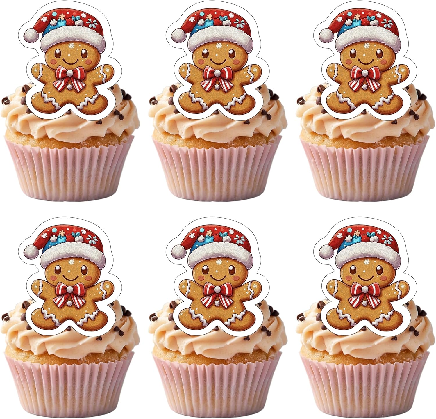 50 PCS Edible Gingerbread Man Cupcake Toppers Wafer Paper Merry Christmas Cake Toppers Gingerbread Man Party Decorations for Christmas Theme Baby Shower New Year Holiday Party Decorations Supplies