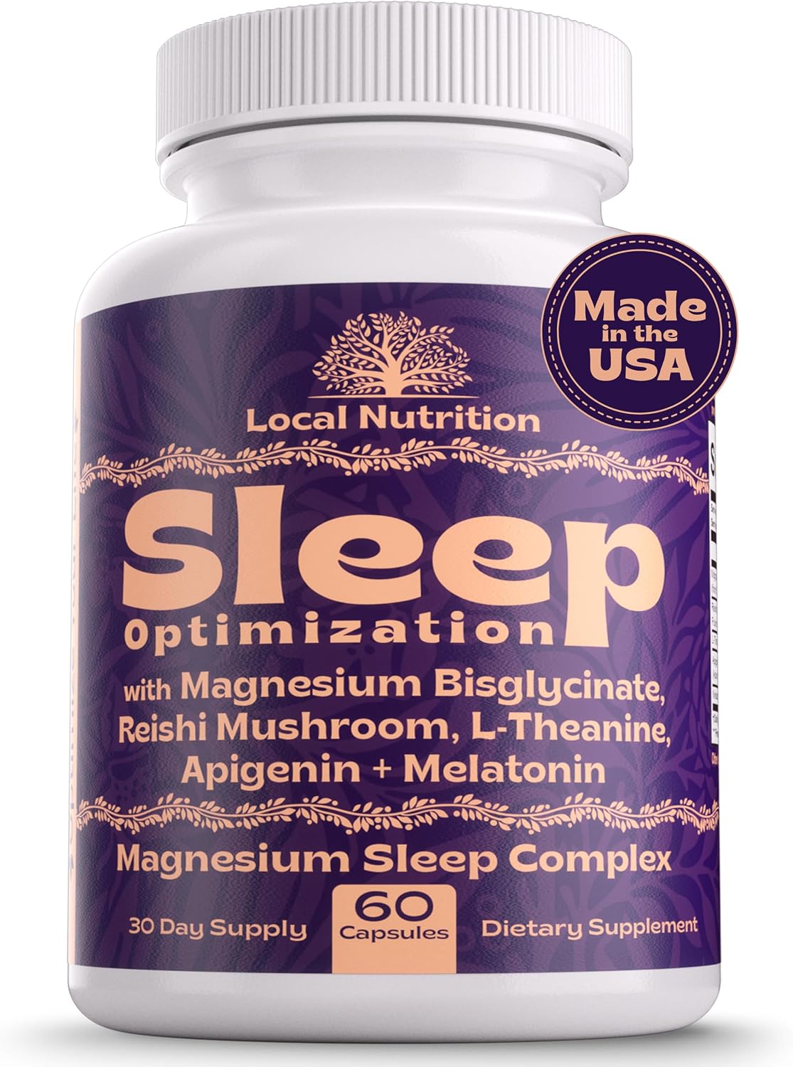 Natural Sleep Aid with Magnesium Glycinate, Reishi Mushroom Extract, L-Theanine, Apigenin, and Melatonin - Sleep Supplement for Adults Seeking Deep Rest - 60 Capsules, Made in the USA