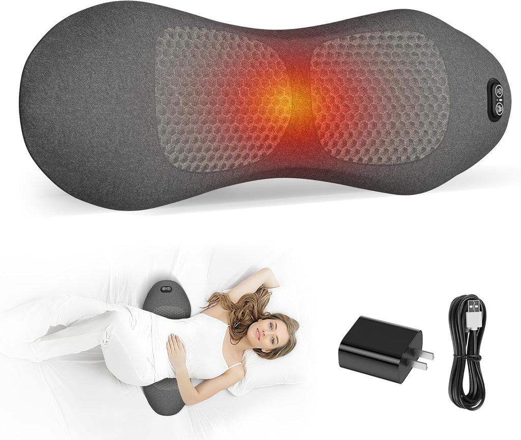 3 in 1 Smooth Spine Triple Fusion Back Massager with 118-inch USB Cable, Heated & Vibration &Traction Back Massager for Pain Relief Deep Tissue,Relaxation Lumbar Pillow for Office Home Use