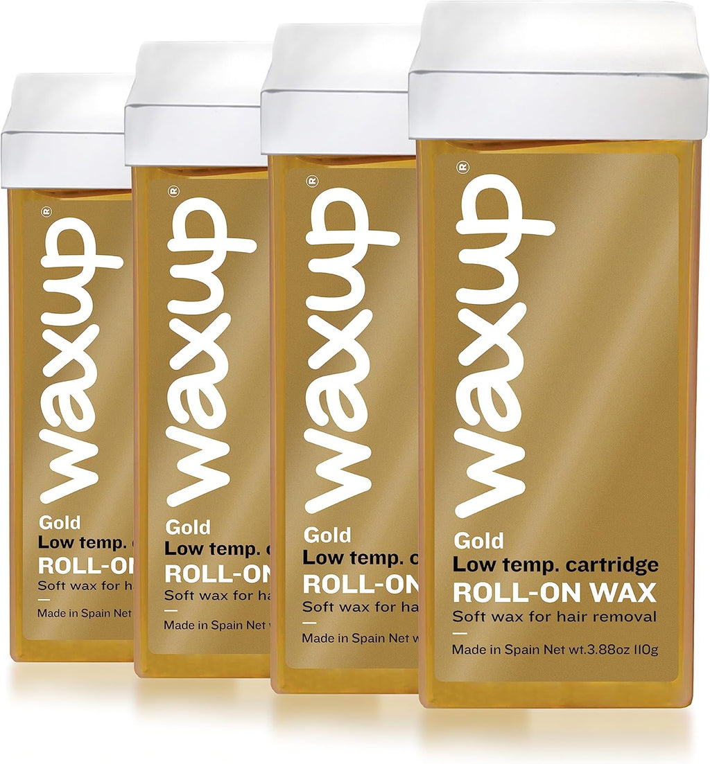Waxup Gold Roll On Hair Removal Cartridge, Depilatory Roller Refill for Legs and Arms 3.88 Ounce / 110g (4 Pack) - Wax Warmer and Strips Not Included
