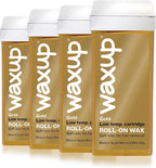 Waxup Gold Roll On Hair Removal Cartridge, Depilatory Roller Refill for Legs and Arms 3.88 Ounce / 110g (4 Pack) - Wax Warmer and Strips Not Included