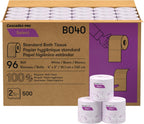 Cascades PRO Select Soft/Strong Bathroom Tissue, 2-Ply Toilet Paper Rolls for Restrooms – Universal Fit - Individually Wrapped, Recycled Fibers – 500 Sheets/Roll - 96 Rolls/Box – B040- White
