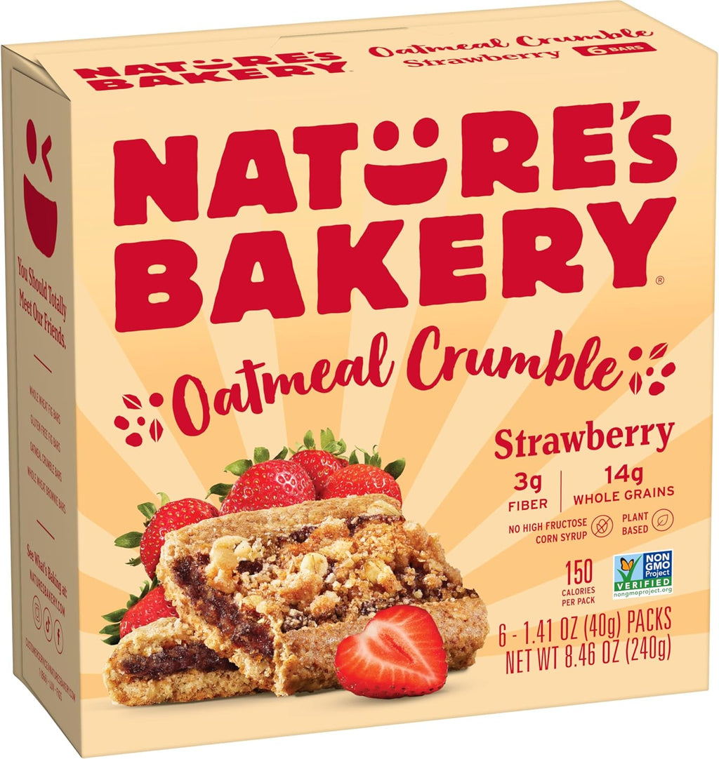 Nature’s Bakery Oatmeal Crumble Bars, Strawberry, Real Fruit, Vegan, Non-GMO, Breakfast Bar, 1 Box With 6 Bars, 6 Count