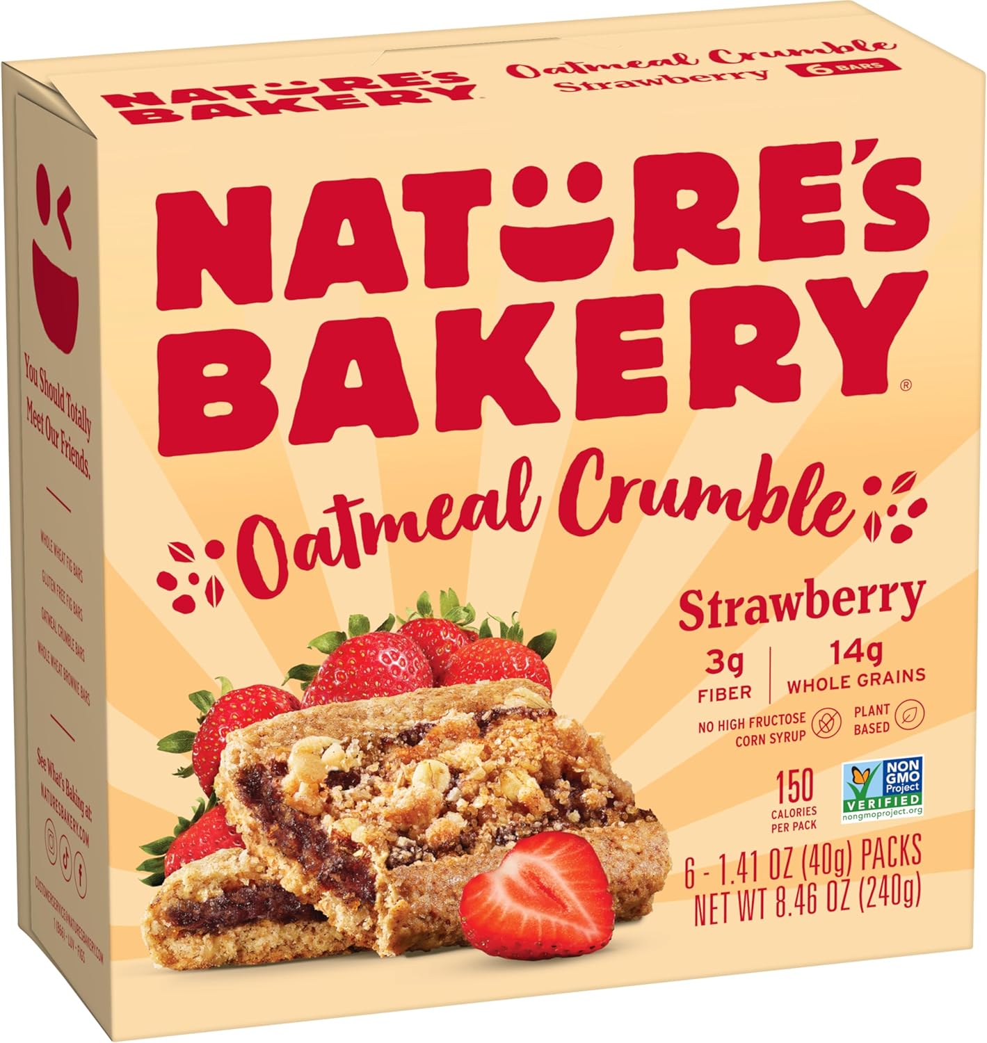 Nature’s Bakery Oatmeal Crumble Bars, Strawberry, Real Fruit, Vegan, Non-GMO, Breakfast Bar, 1 Box With 6 Bars, 6 Count