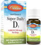 Carlson - Super Daily D3 4,000 IU (100 mcg) per Drop, Vitamin D Drop, Liquid Vitamin D3, 1-Year Supply, Unflavored, 365 Drops (10.3 mL)