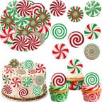 36PCS Edible Christmas Candy Cupcake Toppers Wafer Paper Lollipop Garland Cupcake Decor Edible Candy Dessert Picks for Christmas Theme Party Baby Shower Birthday Decor Supplies