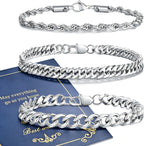 Stainless Steel Bracelets for Men, Gold/Silver Mens Chain Bracelet 7.5/8.3/9 Inches Mens Stainless Steel Cuban Link Bracelets Set 3Pcs (Include Card)