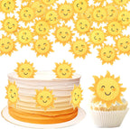 60 PCS Edible Sun Cupcake Toppers Wafer Paper Sunflower Smile Face Cupcake Picks Edible SunShine Cupcake Decorations for Baby Shower Kids Boys Girls Birthday Wedding Party Cake Decorations Supplies