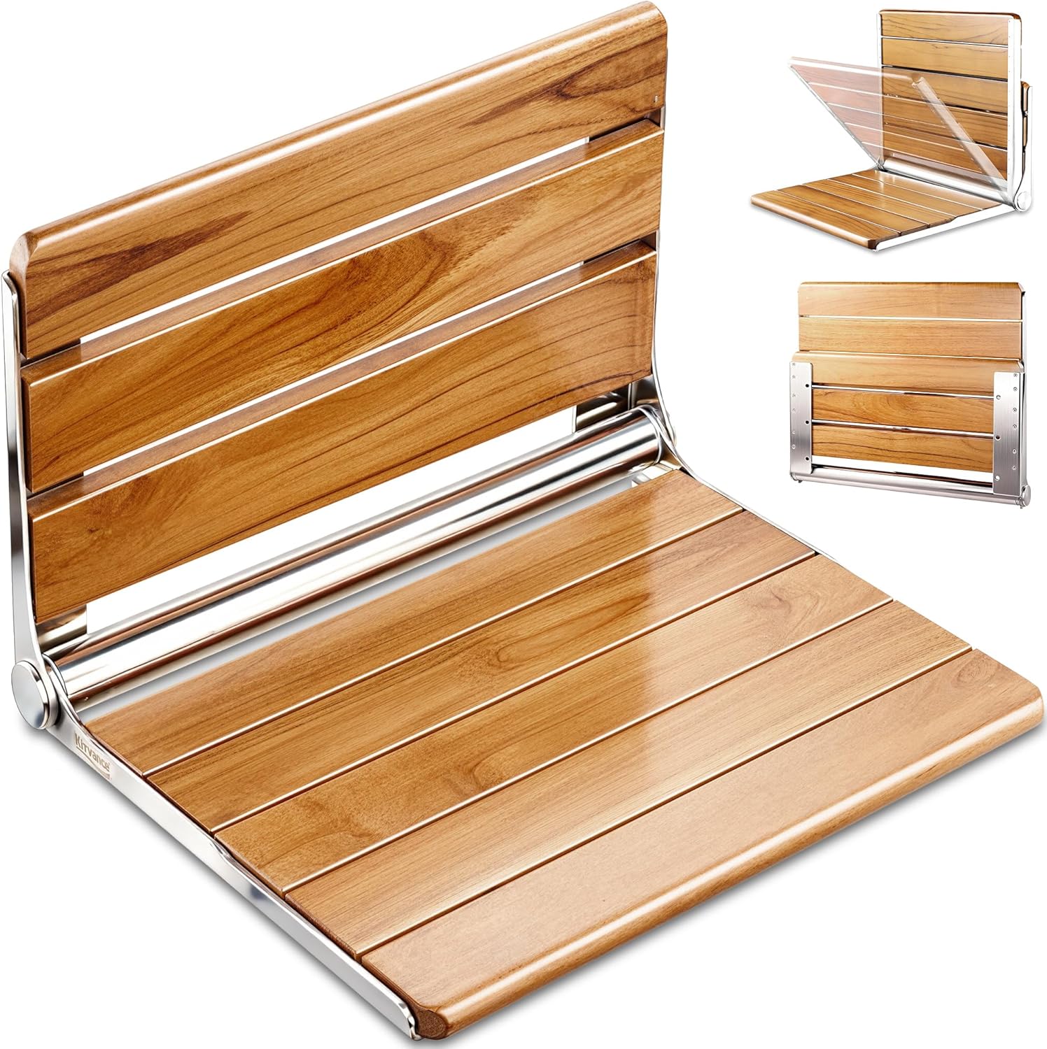 [Upgraded Version] 20" Folding Teak Shower Seat Wall Mounted- Shower Bench for Inside Shower, ADA Compliant Teak Shower Seat Wall Mounted Bench Bathroom Stool, Folding Bathtub Shower Seat for Elderly