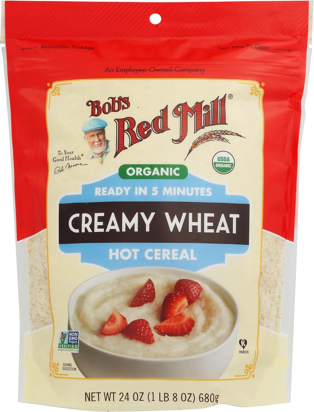 Bob's Red Mill Organic Creamy Wheat Hot Cereal, 24oz (Pack of 1) - Organic, Non GMO, Gluten Free, Whole Grain, Vegan, Kosher