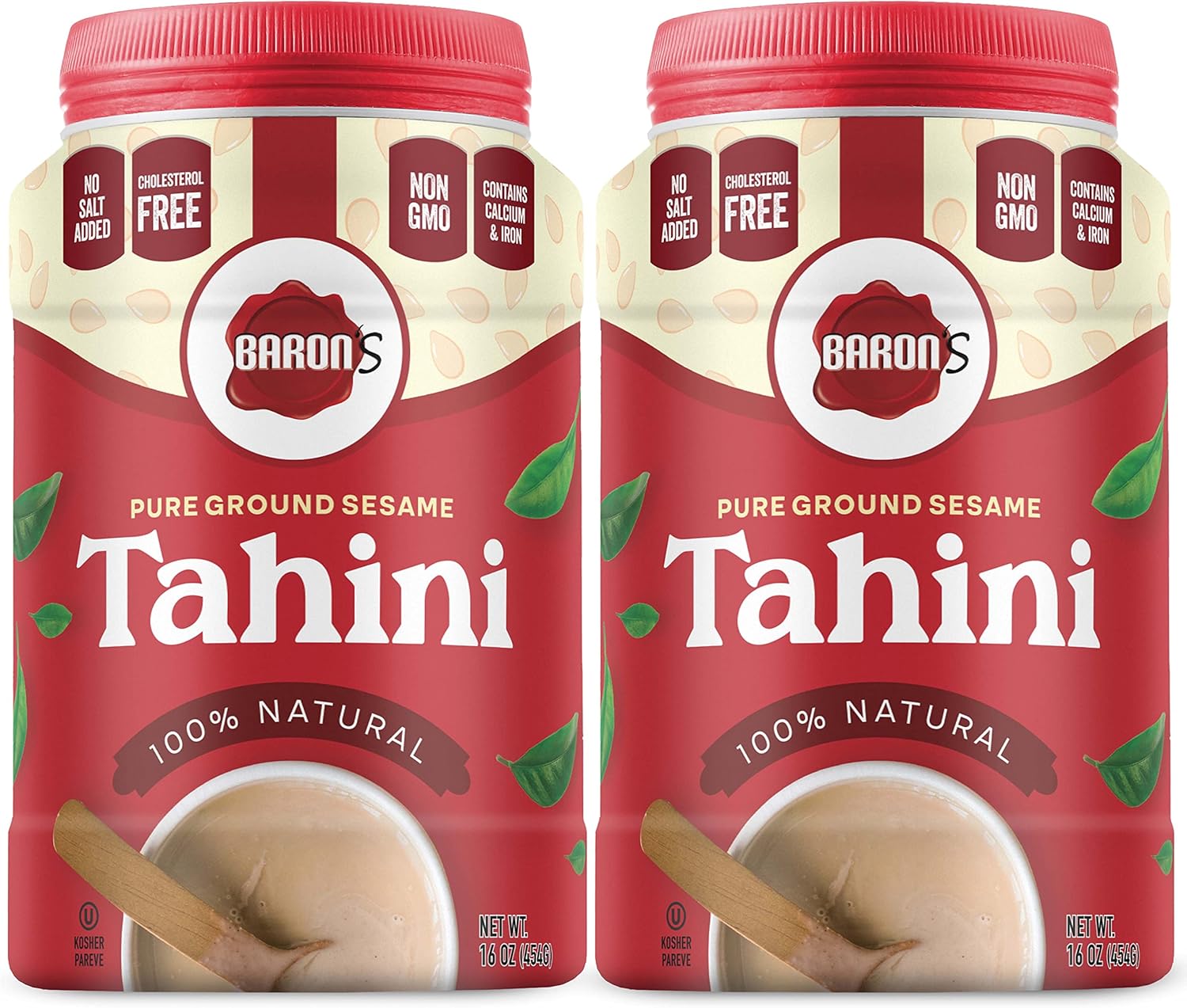 Baron's Kosher 100% Pure Ground Sesame Tahini 16-ounce Jars (1 Pound (Pack of 2))