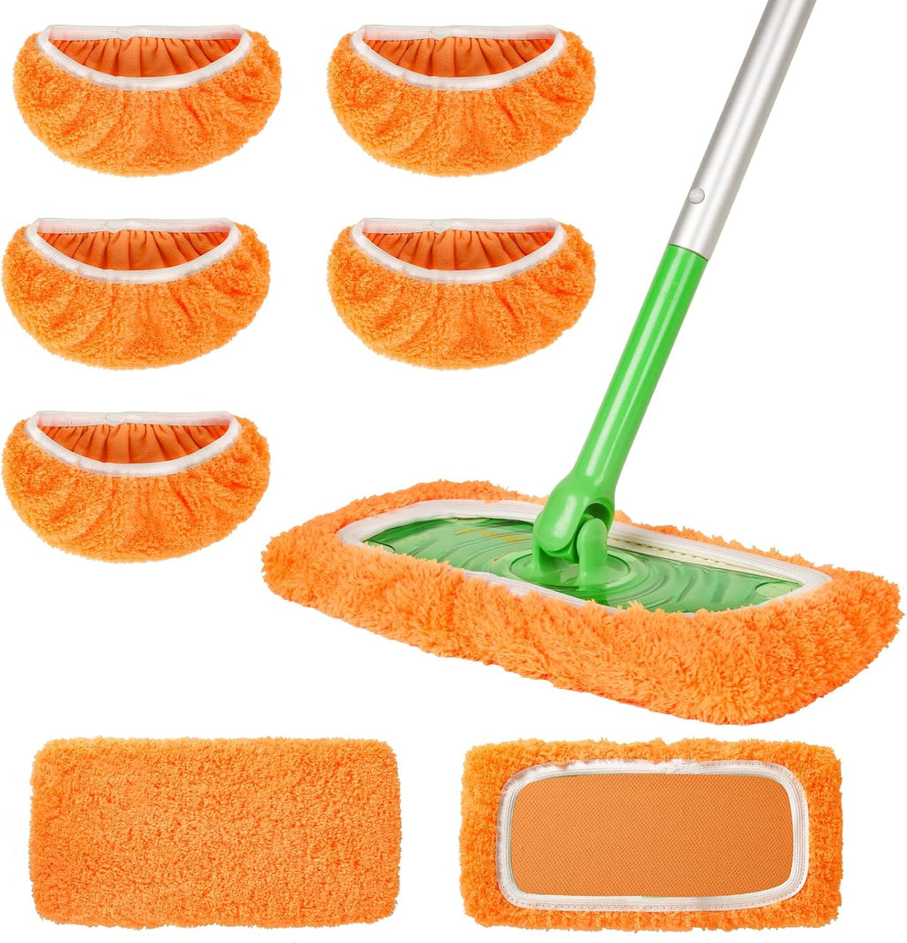 Microfiber Mop Pads - 5 Pack Reusable Washable Refills for Wet & Dry Floor Cleaning - Fits Most Standard Mops - Orange Household Cleaning Pads