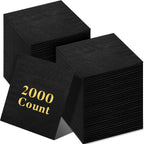 Fulmoon 2000 Pack Cocktail Beverage Napkins Bulk - 2 Ply 9.5''x9.5''Disposable Paper Napkins, Elegant for Wedding Bar Party Birthday Dinner Lunch Holiday Restaurant Event(Black,2000 Count)