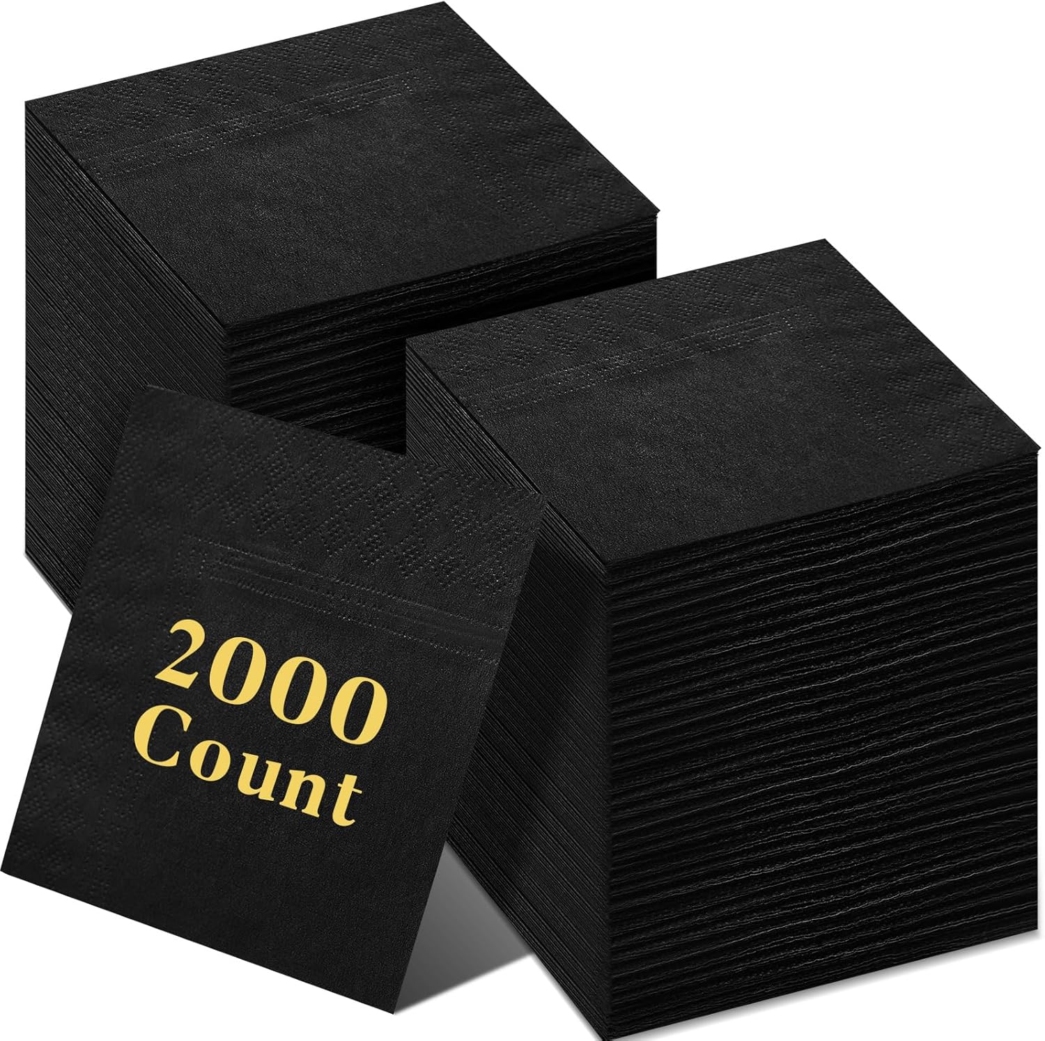 Fulmoon 2000 Pack Cocktail Beverage Napkins Bulk - 2 Ply 9.5''x9.5''Disposable Paper Napkins, Elegant for Wedding Bar Party Birthday Dinner Lunch Holiday Restaurant Event(Black,2000 Count)