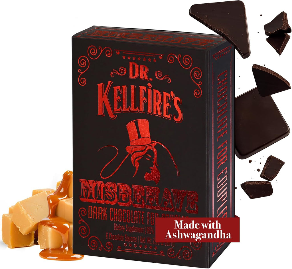 Dr. KellFire Misbehave Dark Chocolate for Couples with Maca, Fenugreek, and Ashwagandha for Intimacy, Mood, and Desire, 6 Servings, Premium Functional Treat