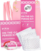 Pixie First Period Kit for Girls 9-12 - Best Organic Cotton Teen Pads with Wings - Period Tracking Bracelet & Discreet Crossbody Bag - On-the-Go Tween Starter Kit & Feminine Care Hygiene Essentials