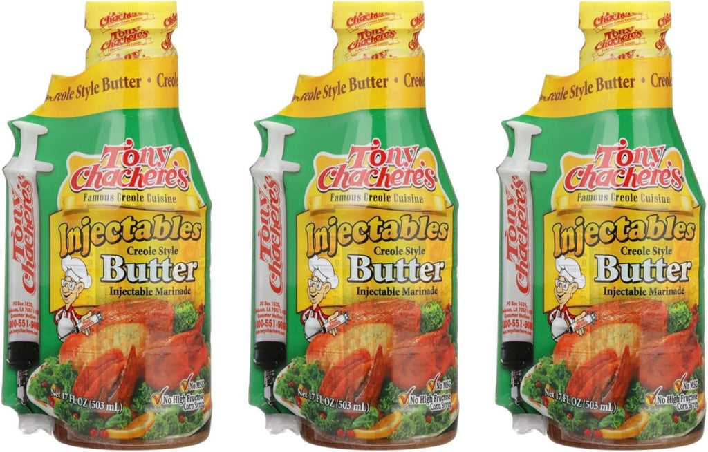 Tony Chachere Injectable Marinades with Injector, Creole Style Butter, 3 Count