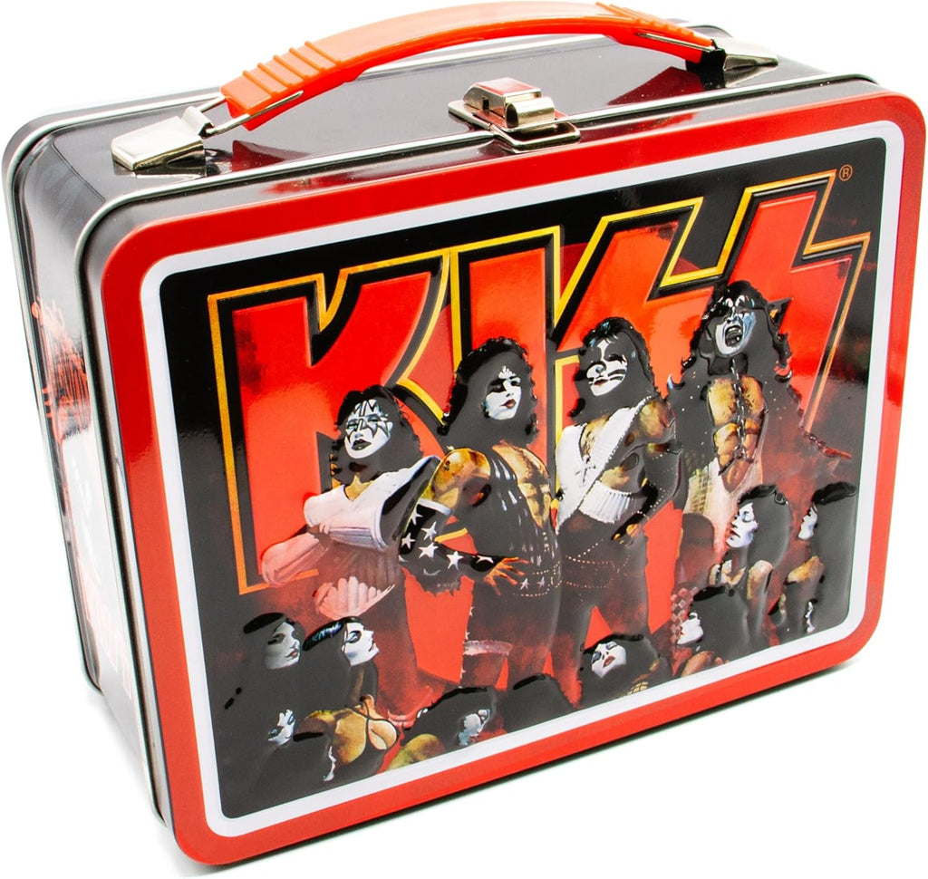 AQUARIUS KISS Fun Box - Sturdy Tin Storage Box with Plastic Handle & Embossed Front Cover - Officially Licensed KISS Merchandise & Collectible Gifts for Kids, Teens & Adults, Tin Sorage Box