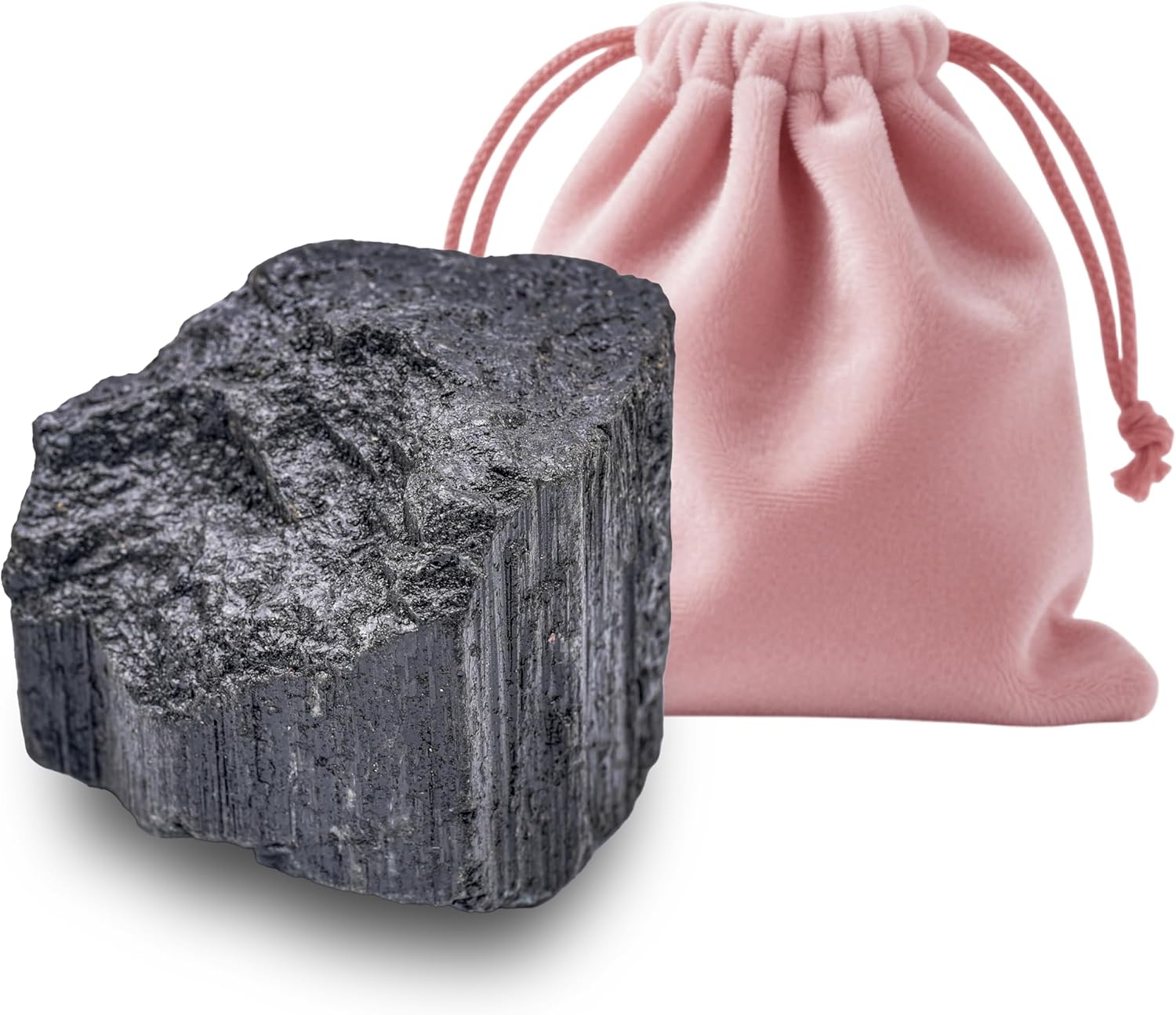 Black Tourmaline Raw Healing Crystals, 1.8"-2.2" Large Size Raw Stones, Natural Black Tourmaline Crystal with Velvet Pouch for Home Decor, Tray, Collection