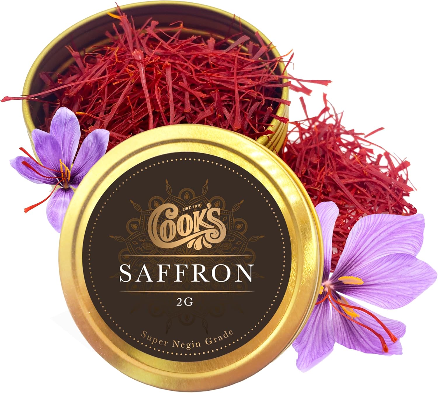Cook’s, Premium Negin Grade Saffron Threads, Premium Dark Red Saffron Strands for Tea, Paella, Risotto, Biryani, Dessert, 2 Grams