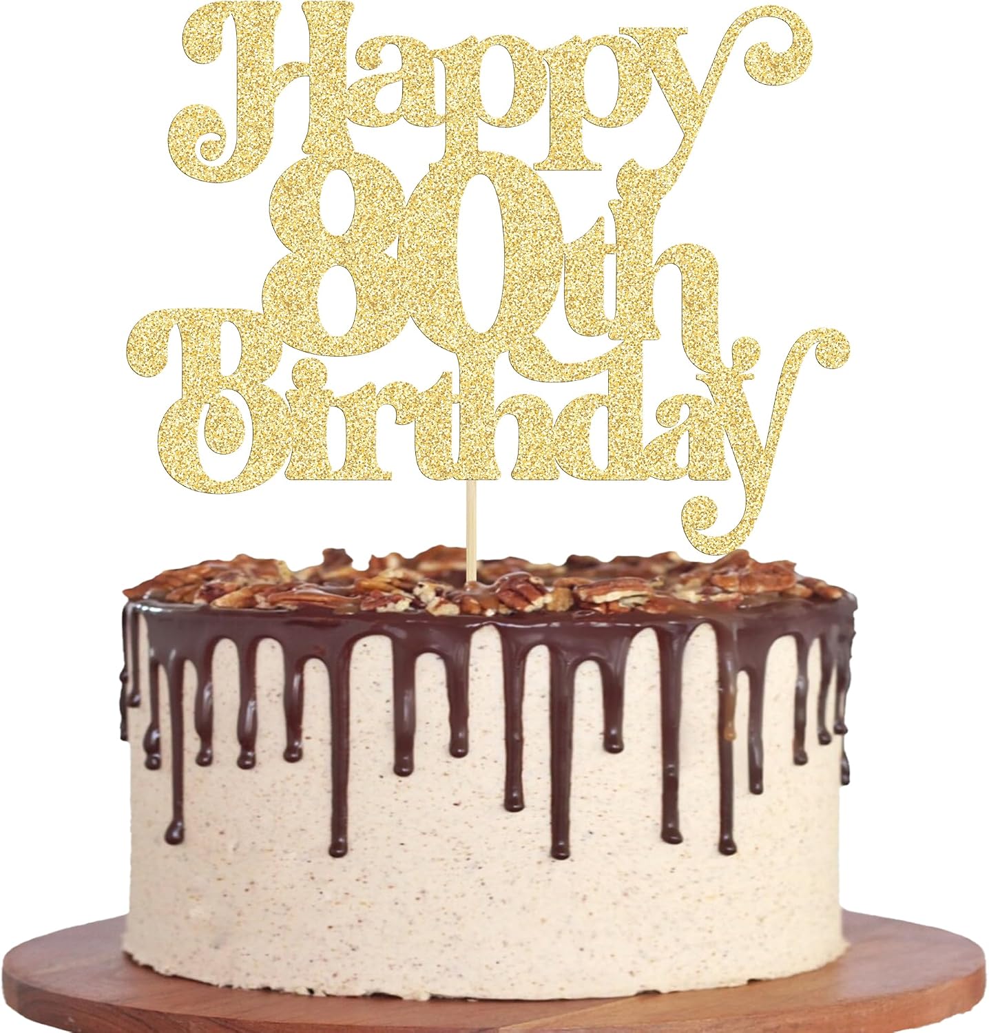 Gyufise 1Pc Happy 80th Birthday Cake Topper Glitter Happy Birthday Cake Pick Cheers to 80 Years for 80th Anniversary Wedding Party Cupcake Decorations Supplies Gold