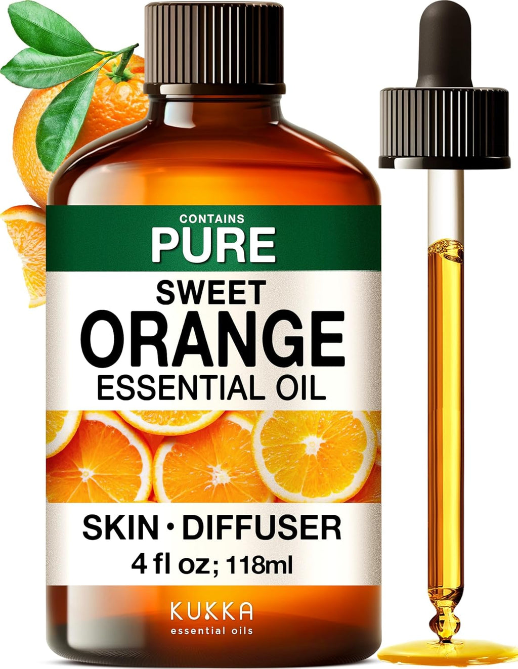 KUKKA Orange Essential Oils - 4 Fl Oz - for Hair, Skin, Diffuser, Aromatherapy & DIY Soap Making Scent