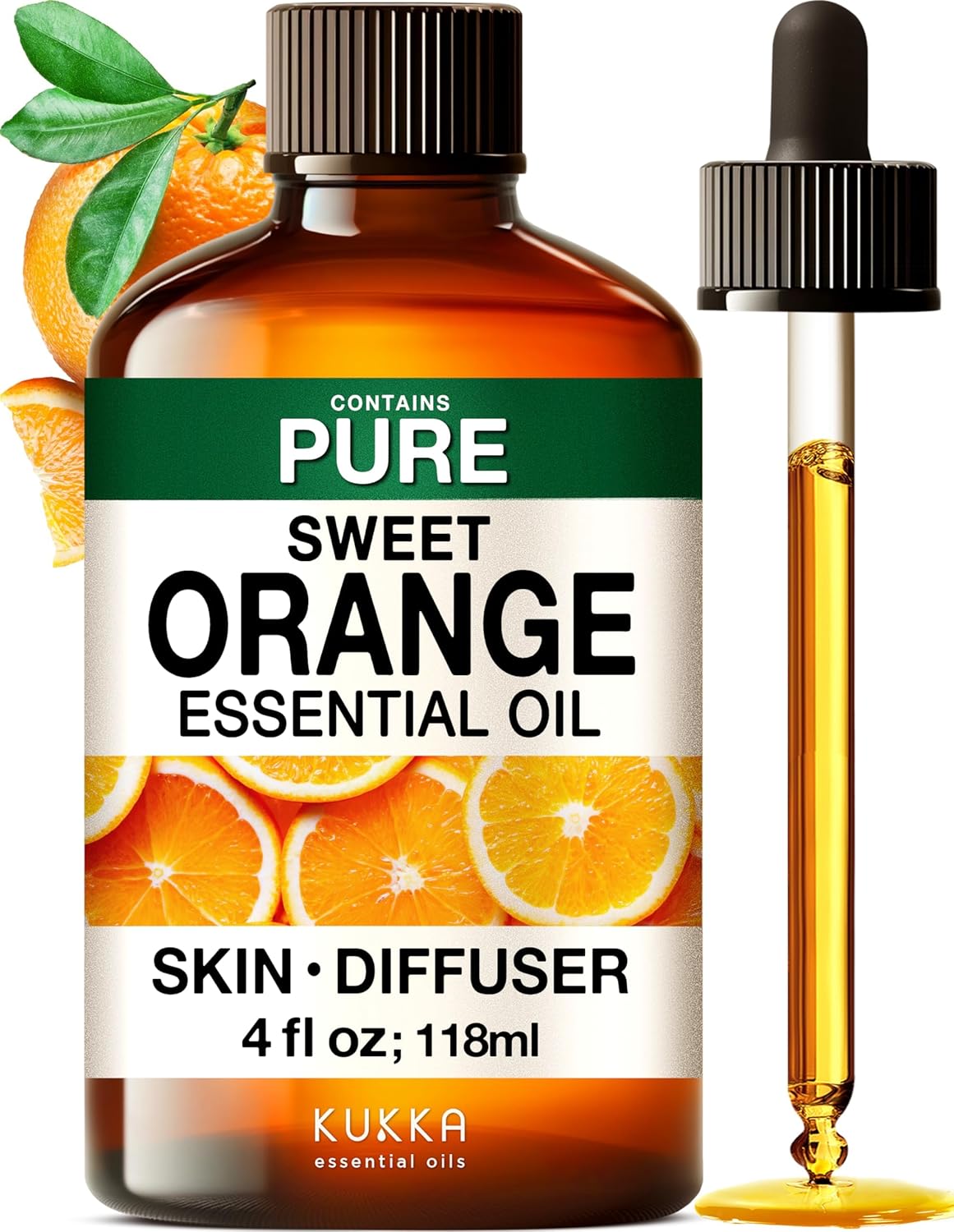 KUKKA Orange Essential Oils - 4 Fl Oz - for Hair, Skin, Diffuser, Aromatherapy & DIY Soap Making Scent