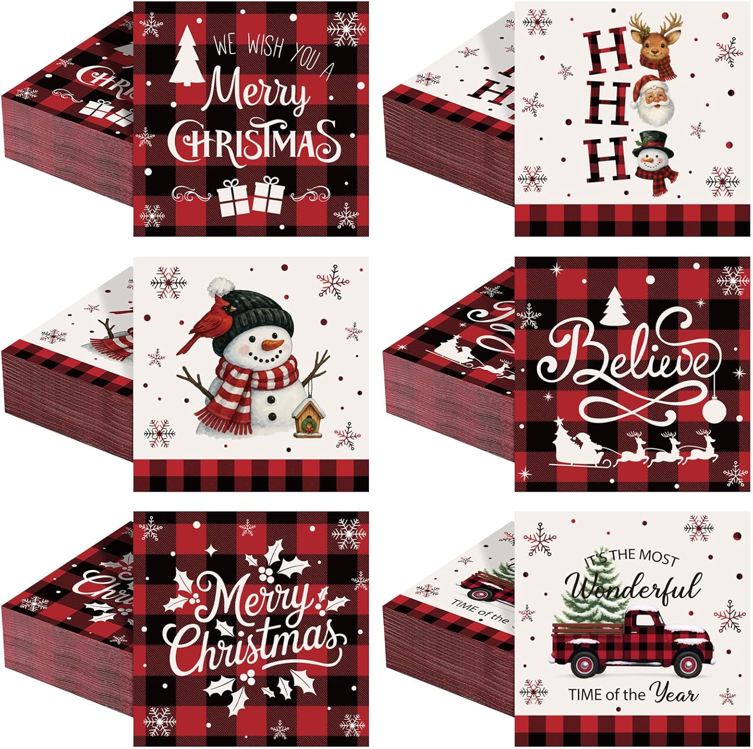 Feifeiya 240 Pcs Christmas Paper Napkins Christmas Disposable Cocktail Napkins Snowman Decoupage 2 Ply Beverage Paper Xmas Holiday Party Supplies for Guest Banquet Lunch Winter Dinner Table Decor