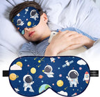 Kids Silk Sleep Mask: 100% Mulberry Silk Eye Mask with Adjustable Strap, Cute Sleeping Blindfold for Boys Girls Teens, Soft & Lightweight Eye Shade for Travel, Nap, Bedtime (Space Style)