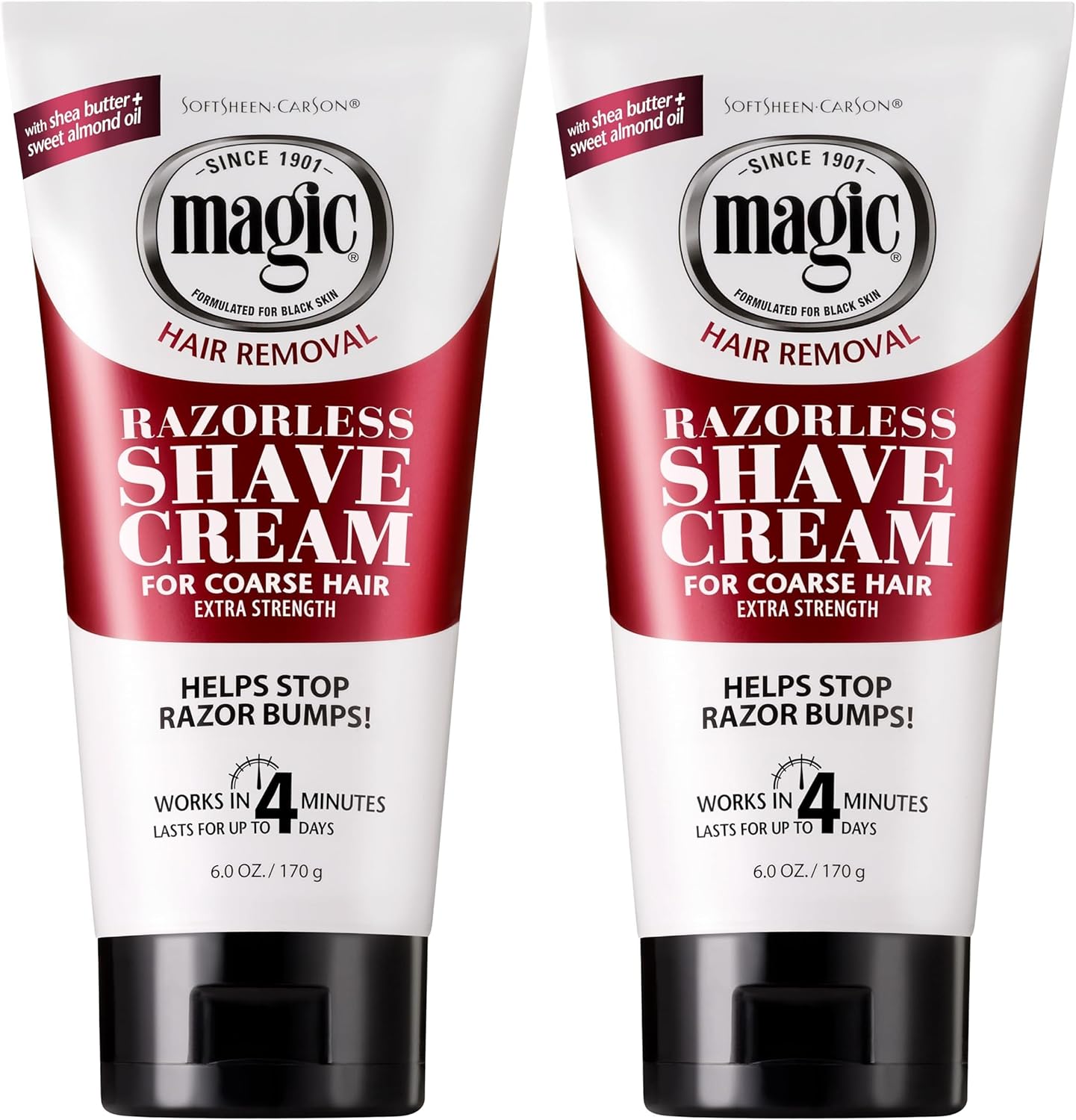 SoftSheen-Carson Magic Razorless Shaving Cream,Depilatory Hair Removal Cream for Body Hair,Extra Strength,Works in 4 Minutes for,6 oz,(Pack of 2)