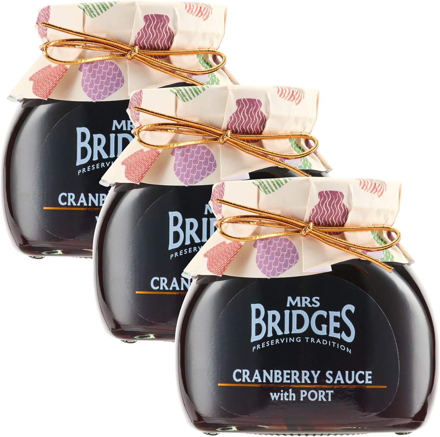 Mrs Bridges Cranberry Sauce with Port, Made in Scotland, 8oz Jar (Pack of 3)